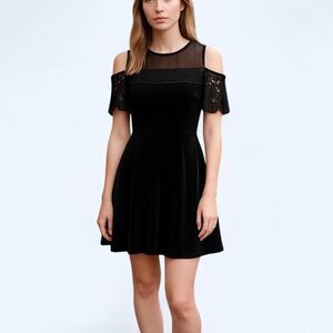 ✨ Topshop Black Velvet Cold Shoulder Dress Size 6 | Homecoming Party Look